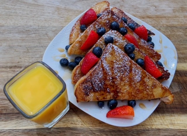 Homemade French Toast with strawberries and blueberries