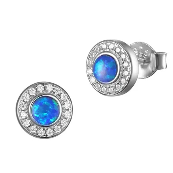 Large Blue Opal Halo Stud Earrings – 700628