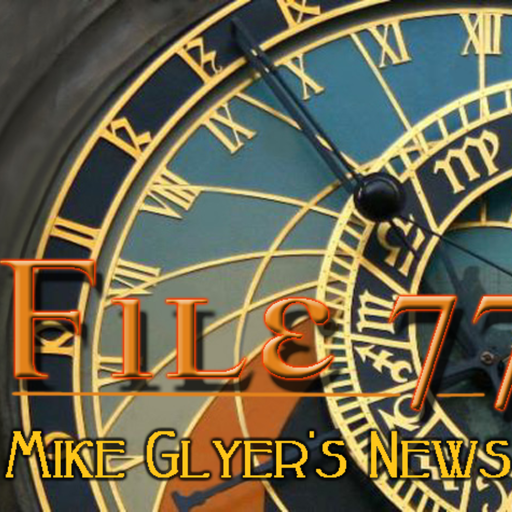 Image of the words "File 77" with a clock in the background