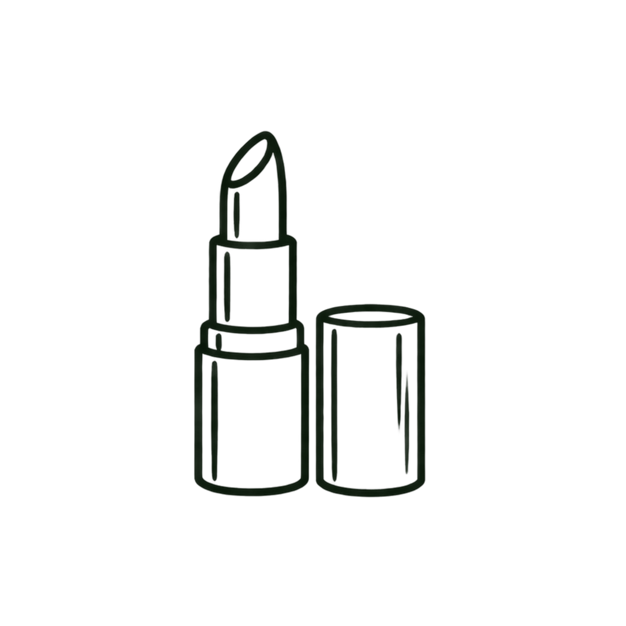 line drawn icon of a tube of lipstick with the cap off and sitting next to the tube