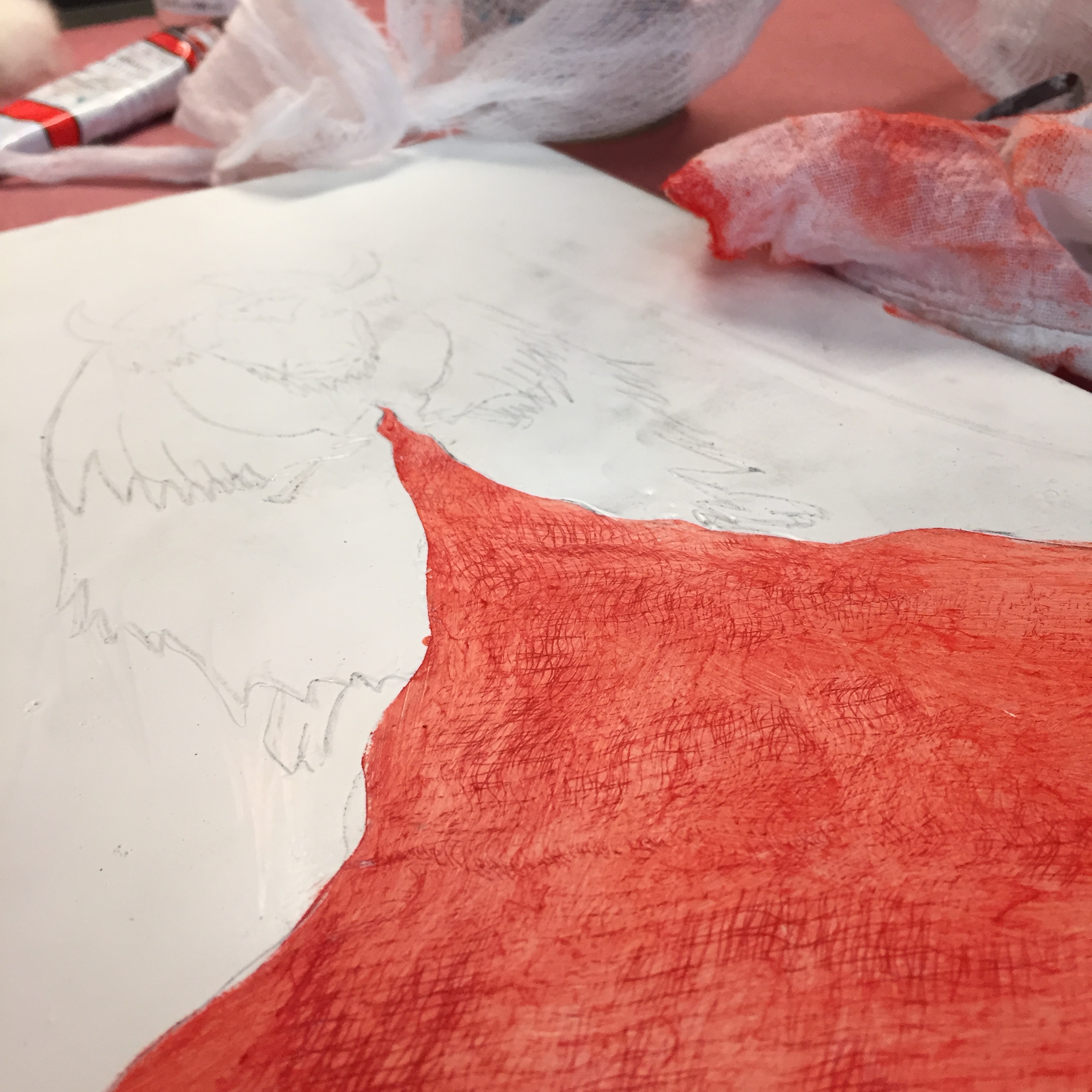 Making an impression of gauze for the blanket