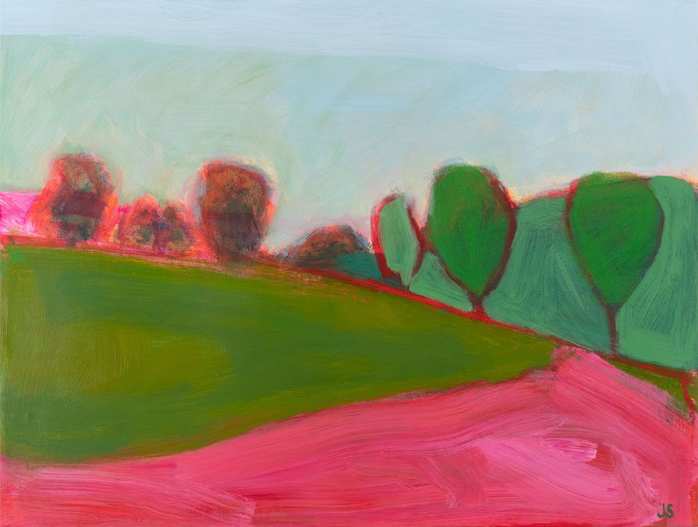 Field and forest with pink - 18x24