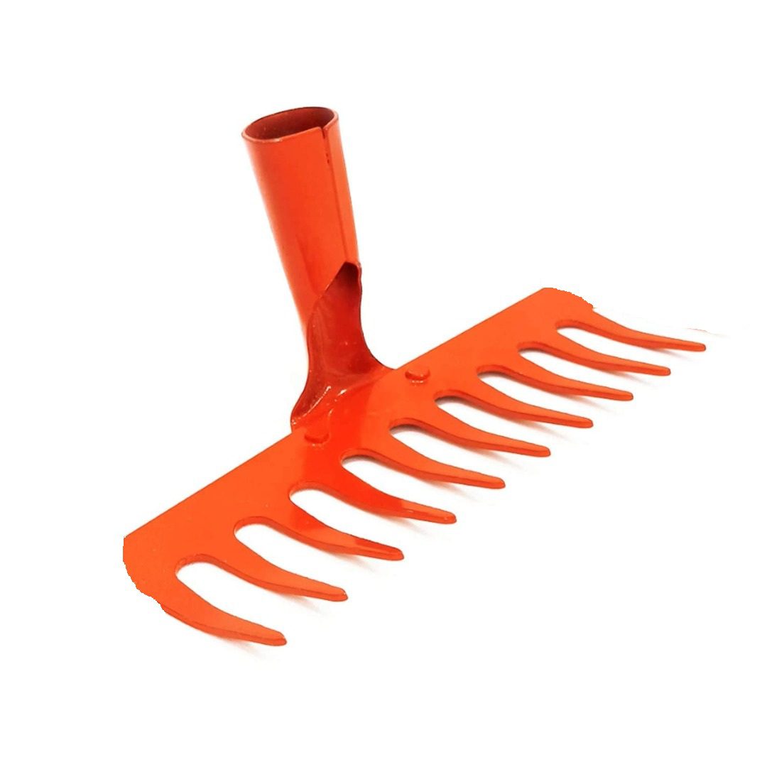 a red rake with a handle