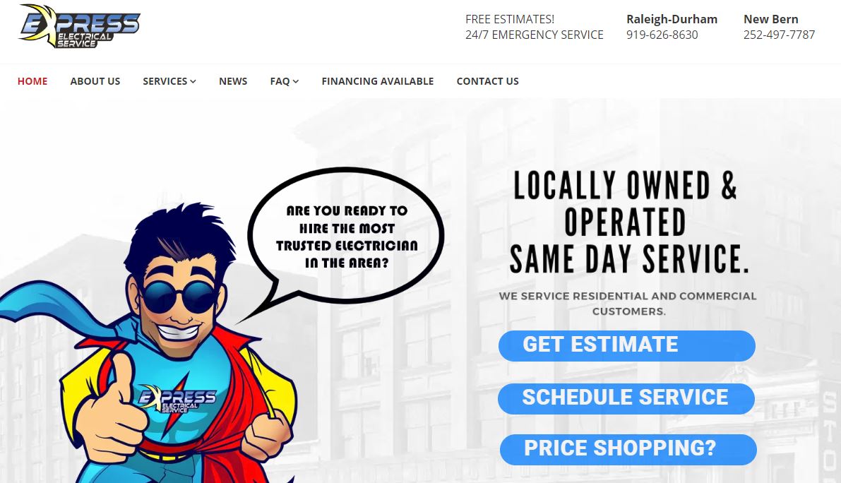 express electrical service, electrician raleigh, electrician new bern