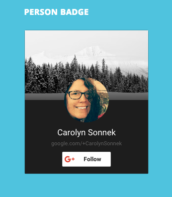 Person badge using the portrait layout and the dark theme.