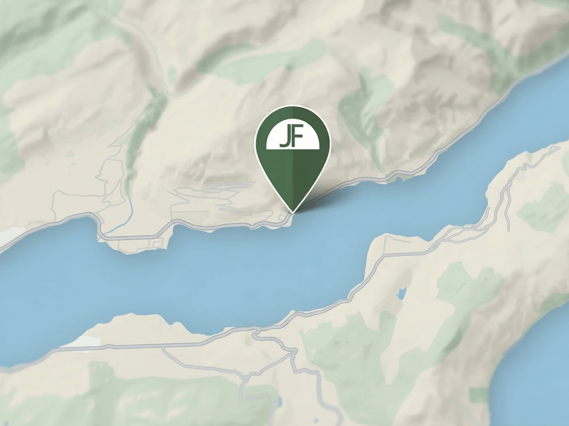 3D operations map of JF Landscaping service areas in the Okanagan and Shuswap, including Eagle Bay and Anglemont.
