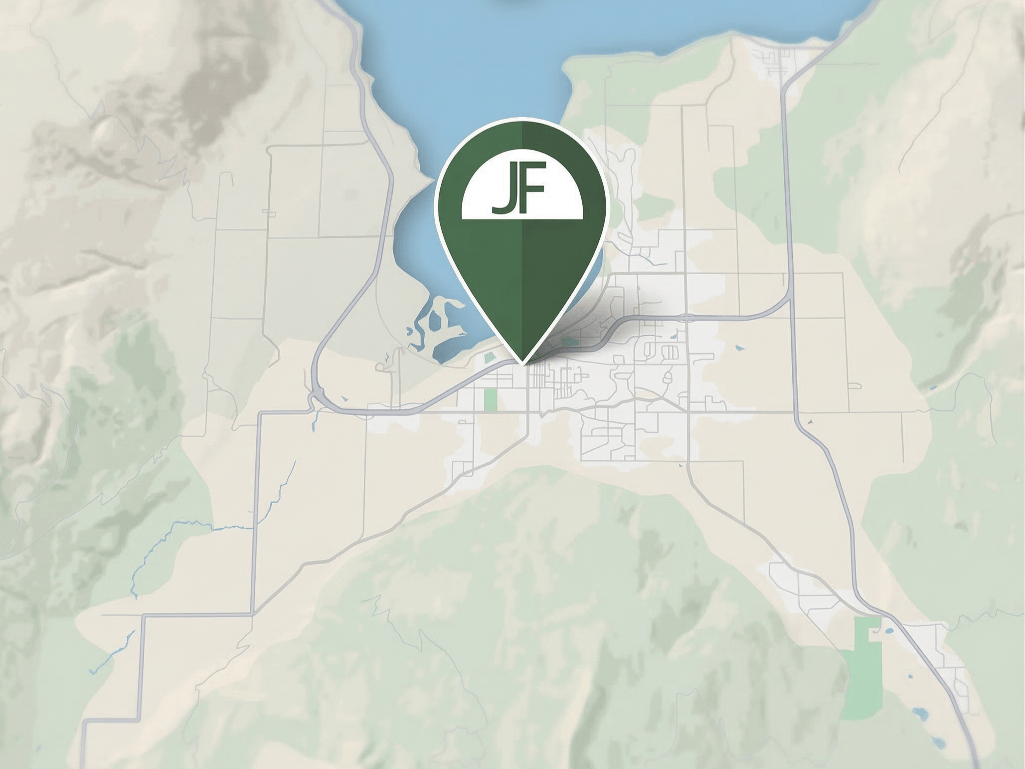 3D operations map of JF Landscaping service areas in the Okanagan and Shuswap, including Salmon Arm.