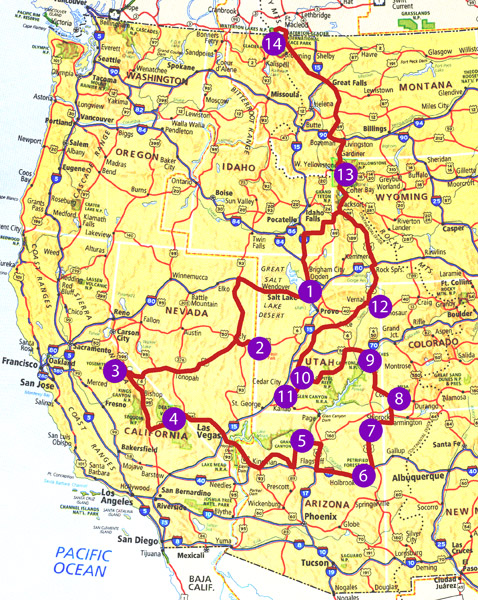 Western National Parks Trip 2012 Map 