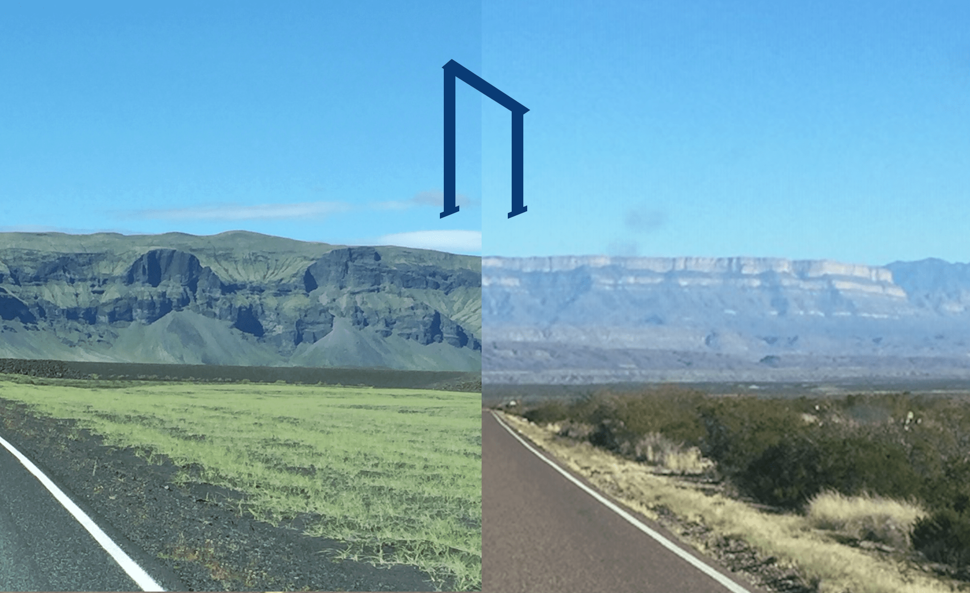 Shows the similarity between the landscapes of South Iceland and West Texas