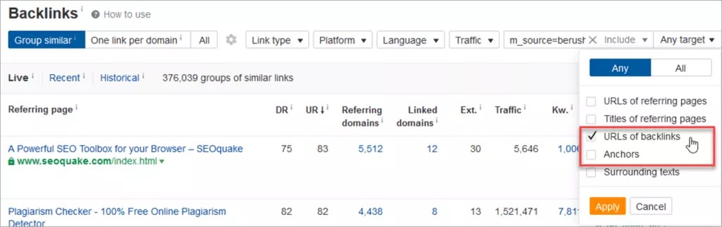 Ahrefs查Semrush外链
