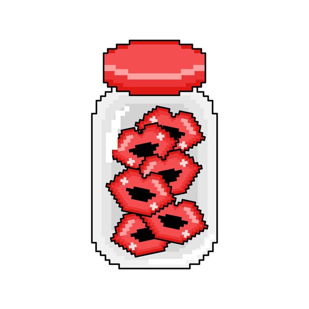 Pixel Art Jar With Cherries - Nature Illustrations - High Quality High Resolution Collection