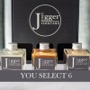Grey box of six handcrafted 100ml cocktails from Jigger Cocktails with logo prominently displayed.