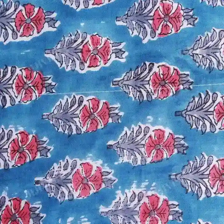Buy Light Blue & Pink Cotton Hand Block Printed Cotton Kaftan Online