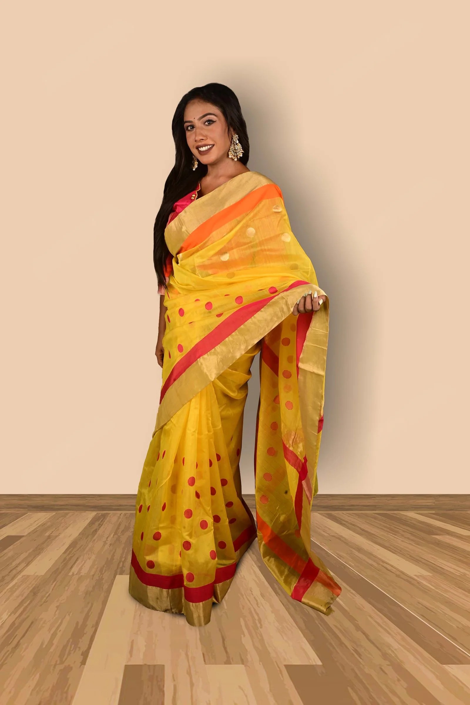 Buy Peeli Chanderi Silk Saree Online