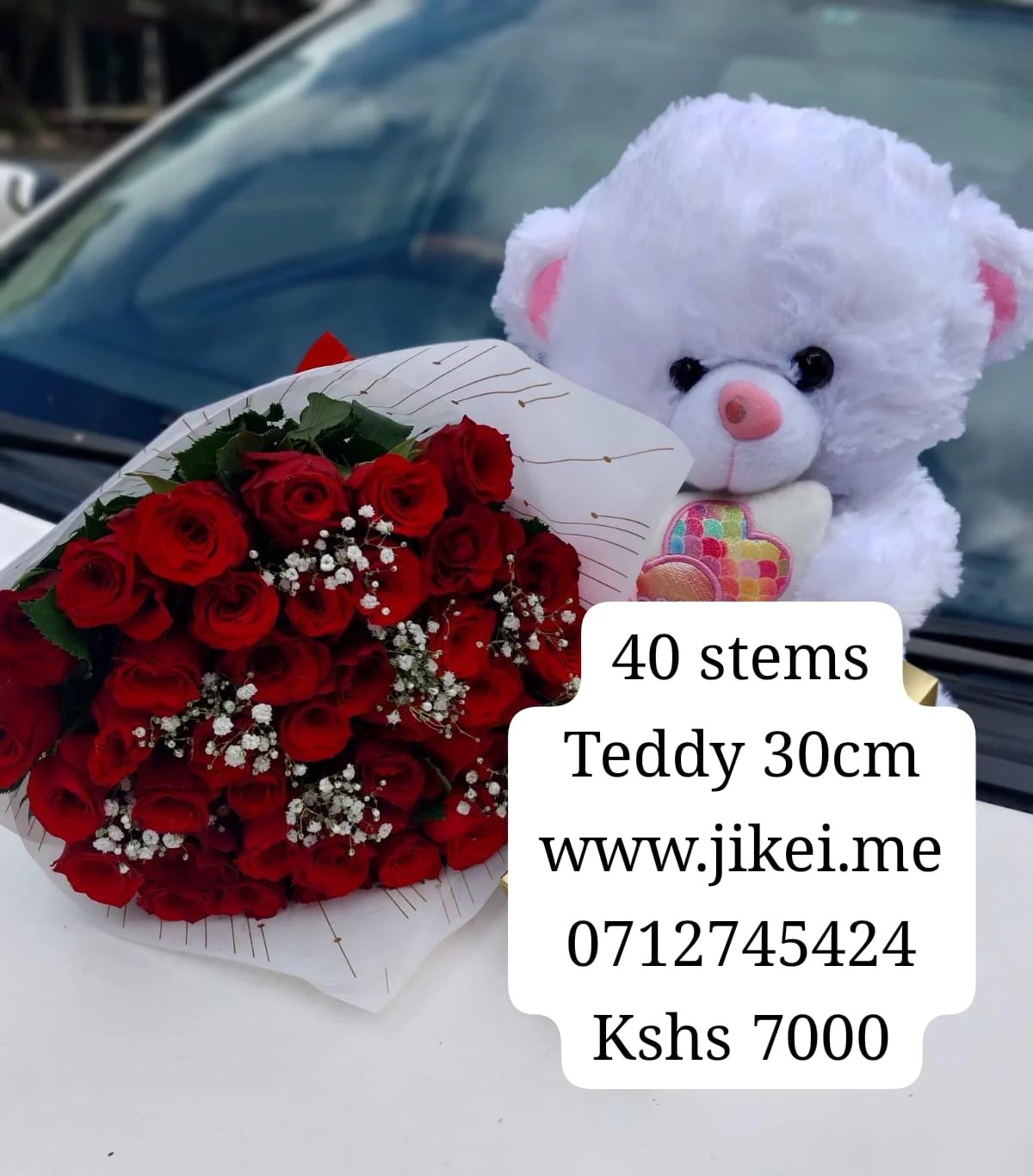 Bloom And Bear Hug 40 Stems Of Roses With A 30cm Teddy Jikei Investments