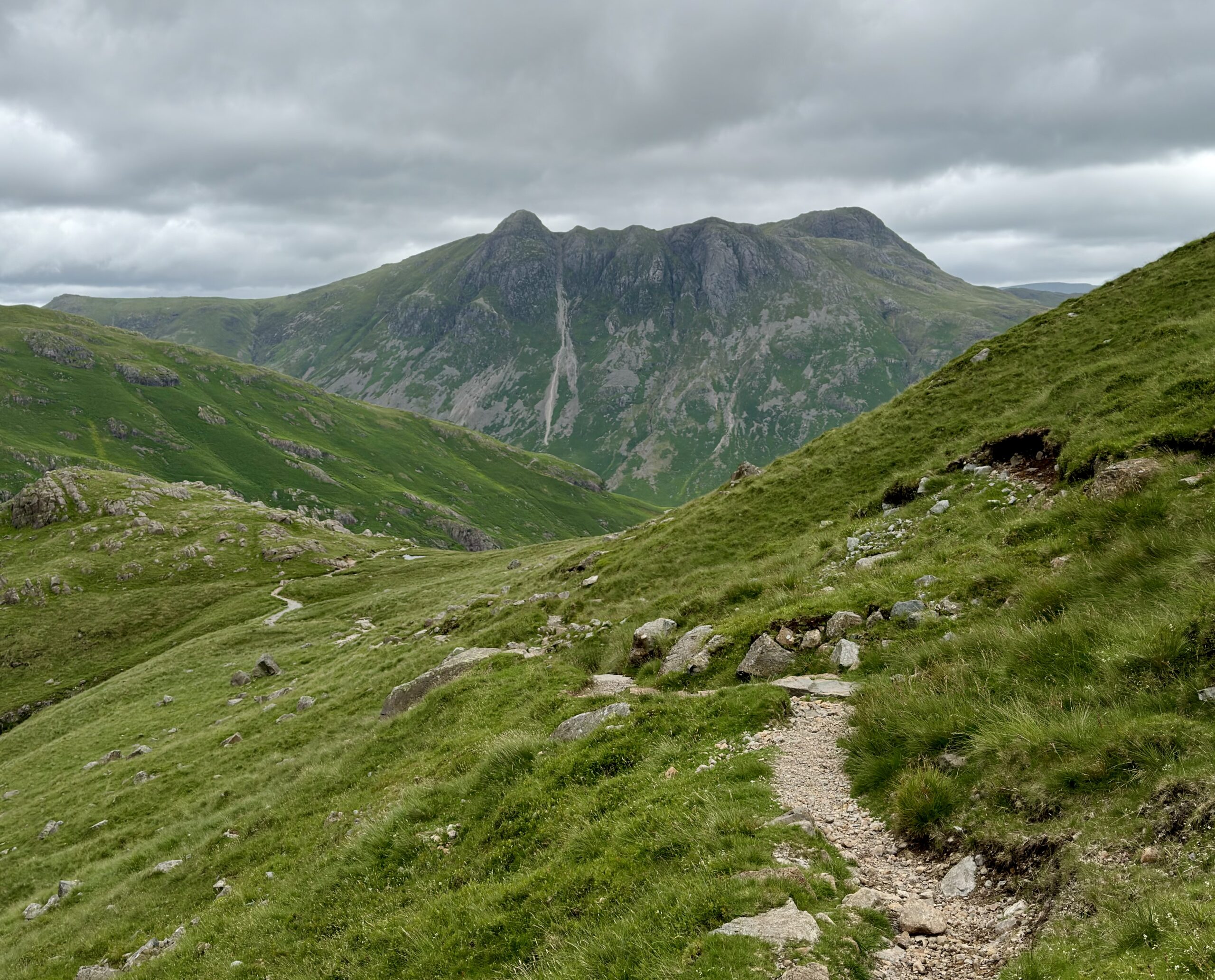 Looking across to the Langdale Pikes