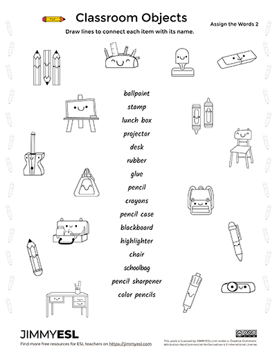 school classroom objects esl vocabulary worksheets flashcards