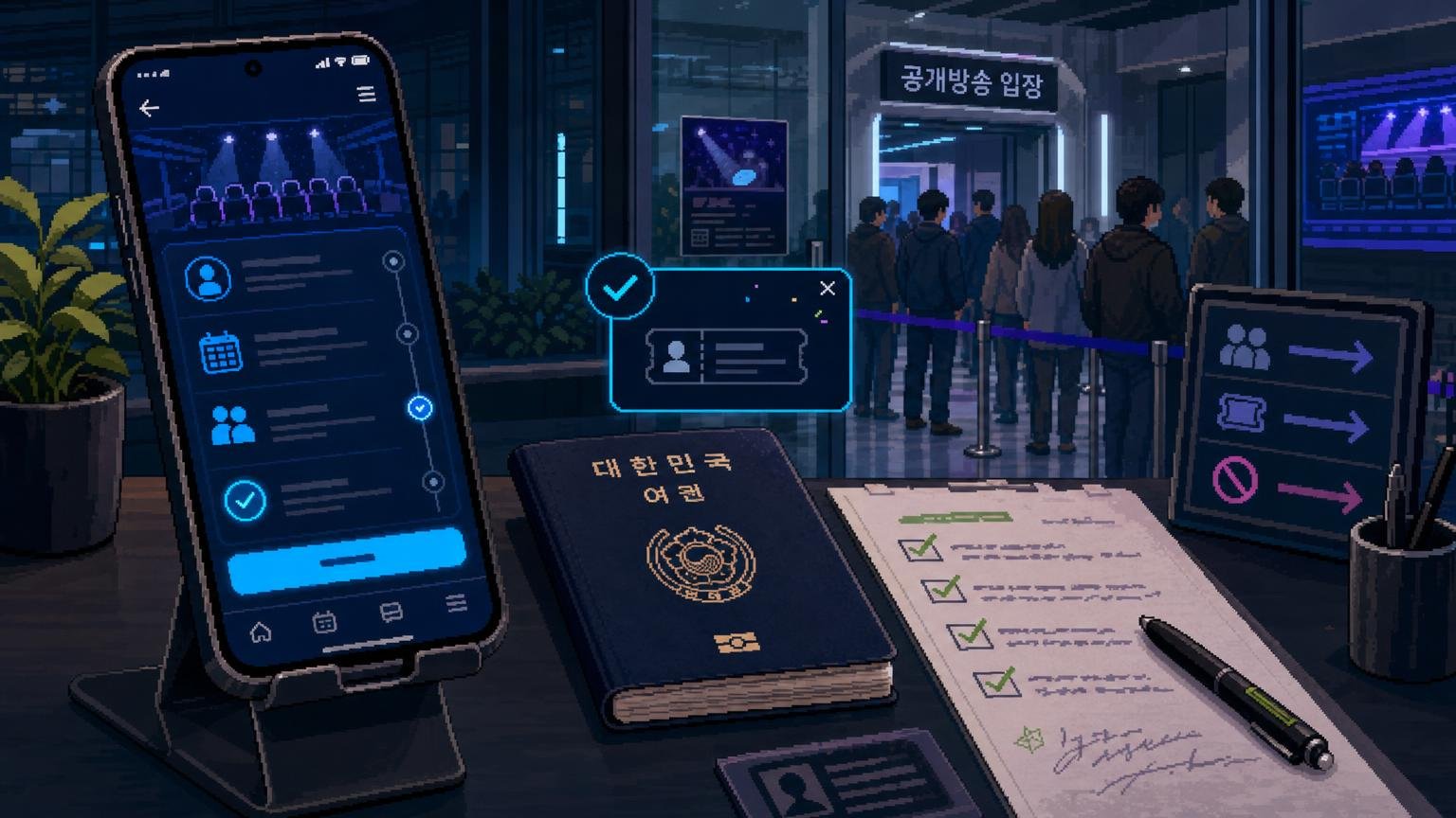 Passport and phone confirmation prepared for a Korean TV audience application.