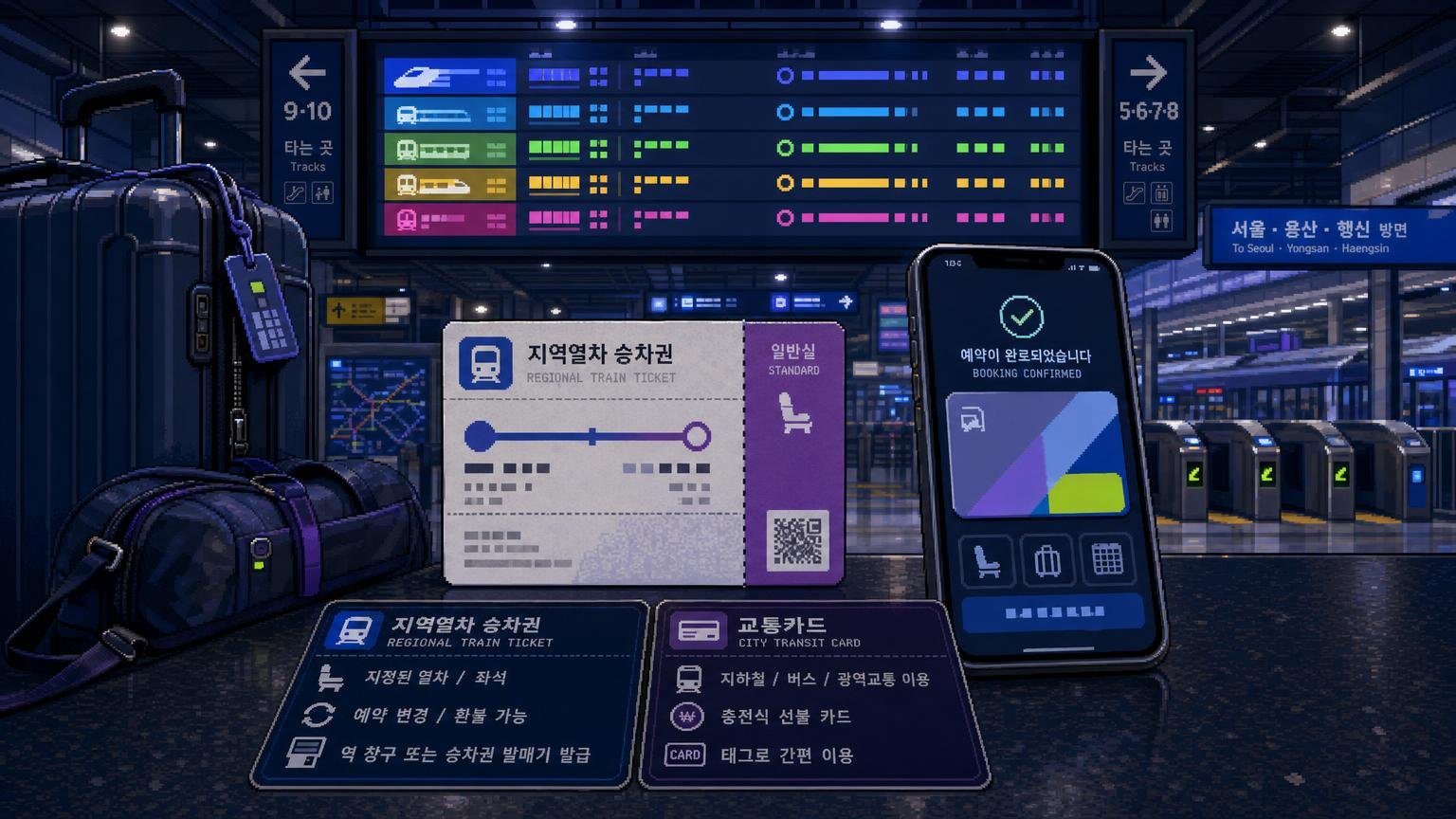 Regional train ticket and booking screen in a Korean railway station