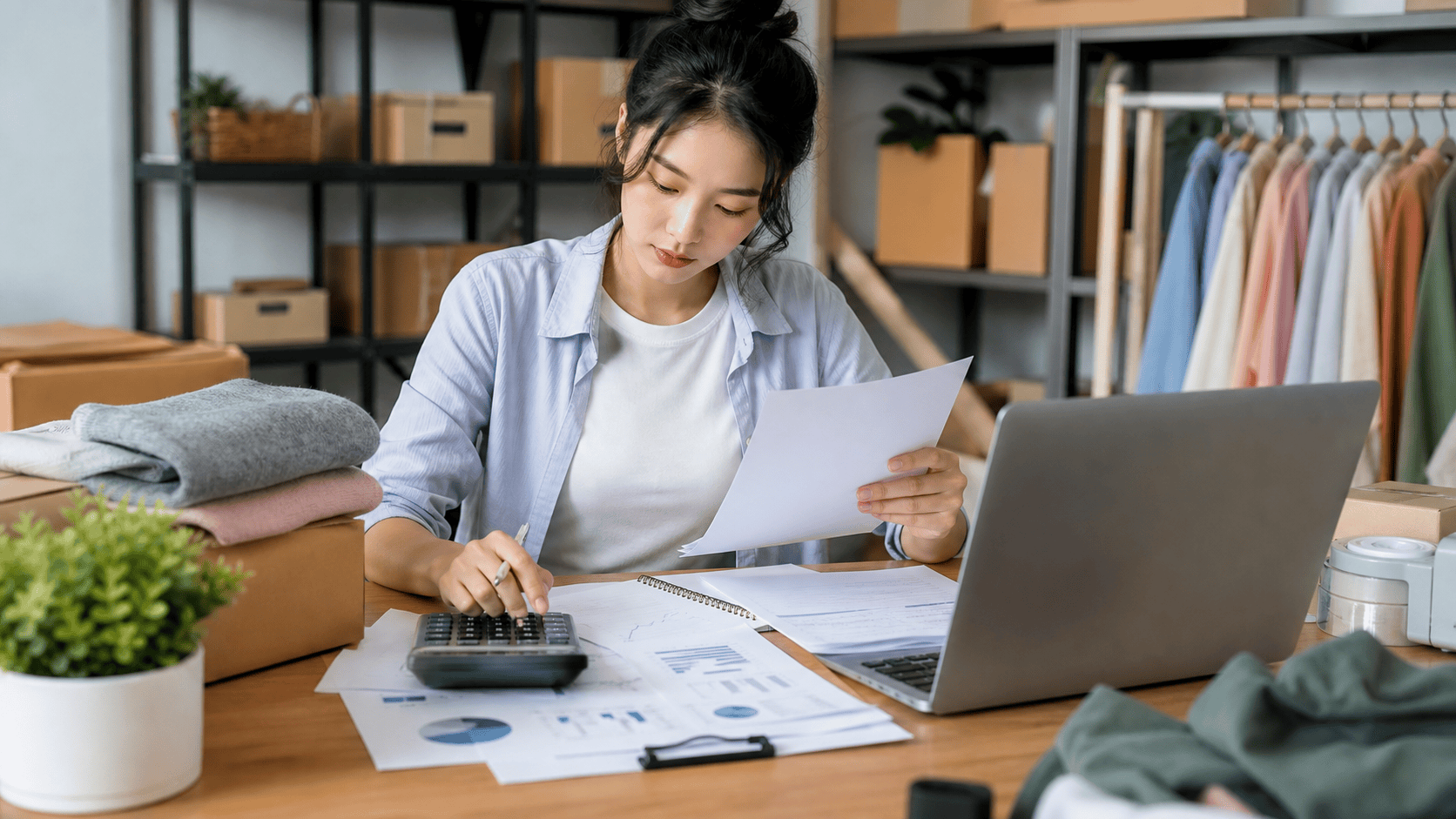 온라인 판매자가 원가와 판매가격을 계산하는 모습