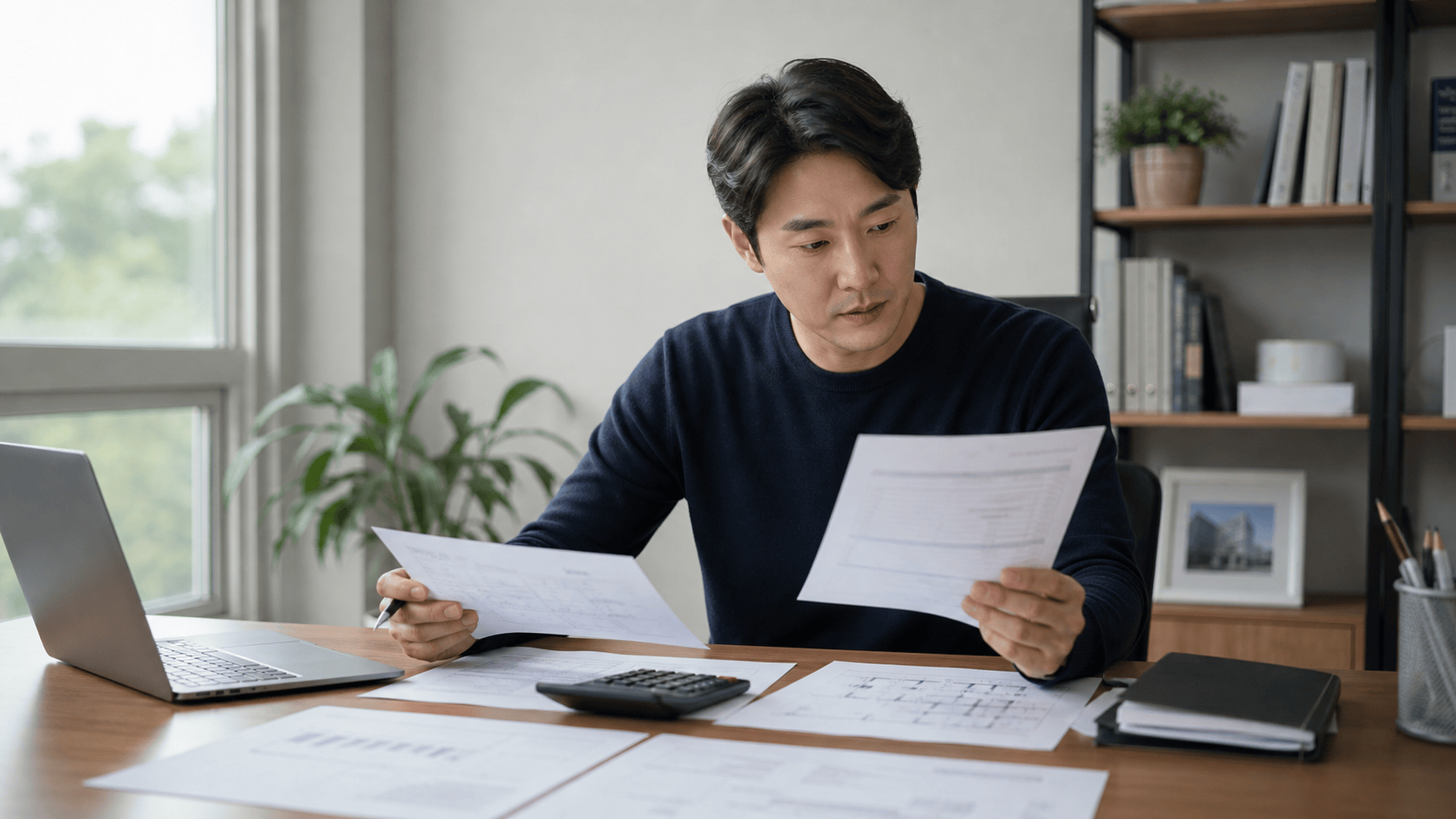 상속인이 상속 재산과 세금 자료를 확인하는 모습