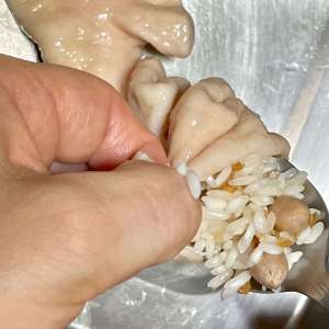 將糯米內餡灌入大腸