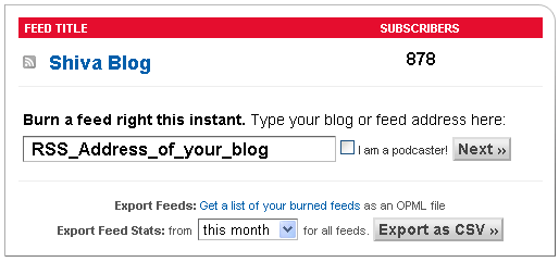 Add Blog URL for RSS in FeedBurner