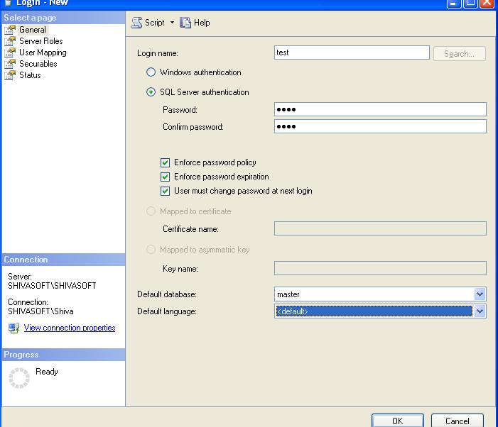 create new user and password in sql server