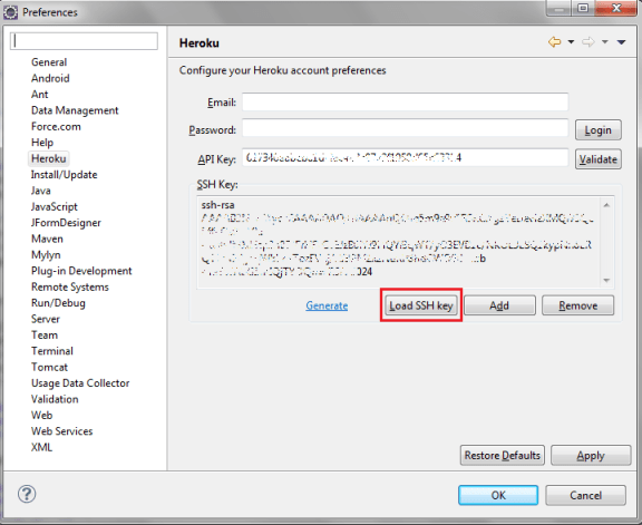 Load SSH Key in Heroku using Eclipse