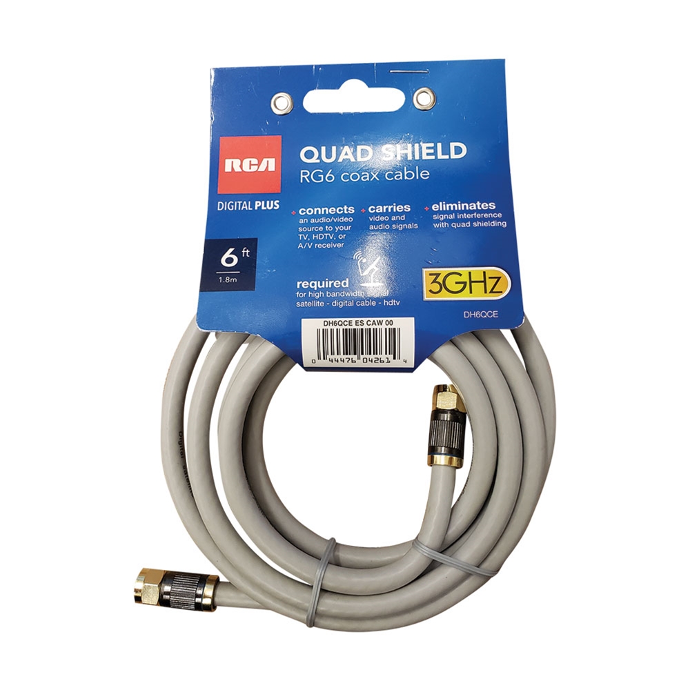 QUAD-SHIELD RG-6 HIGH QUALITY 6 FT. COAXIAL TV CABLE - SKU 5202