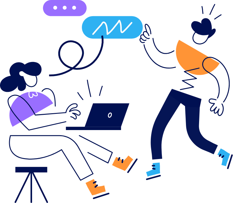 Man and woman illustrated using outlines and half circles shapes representing a conversation