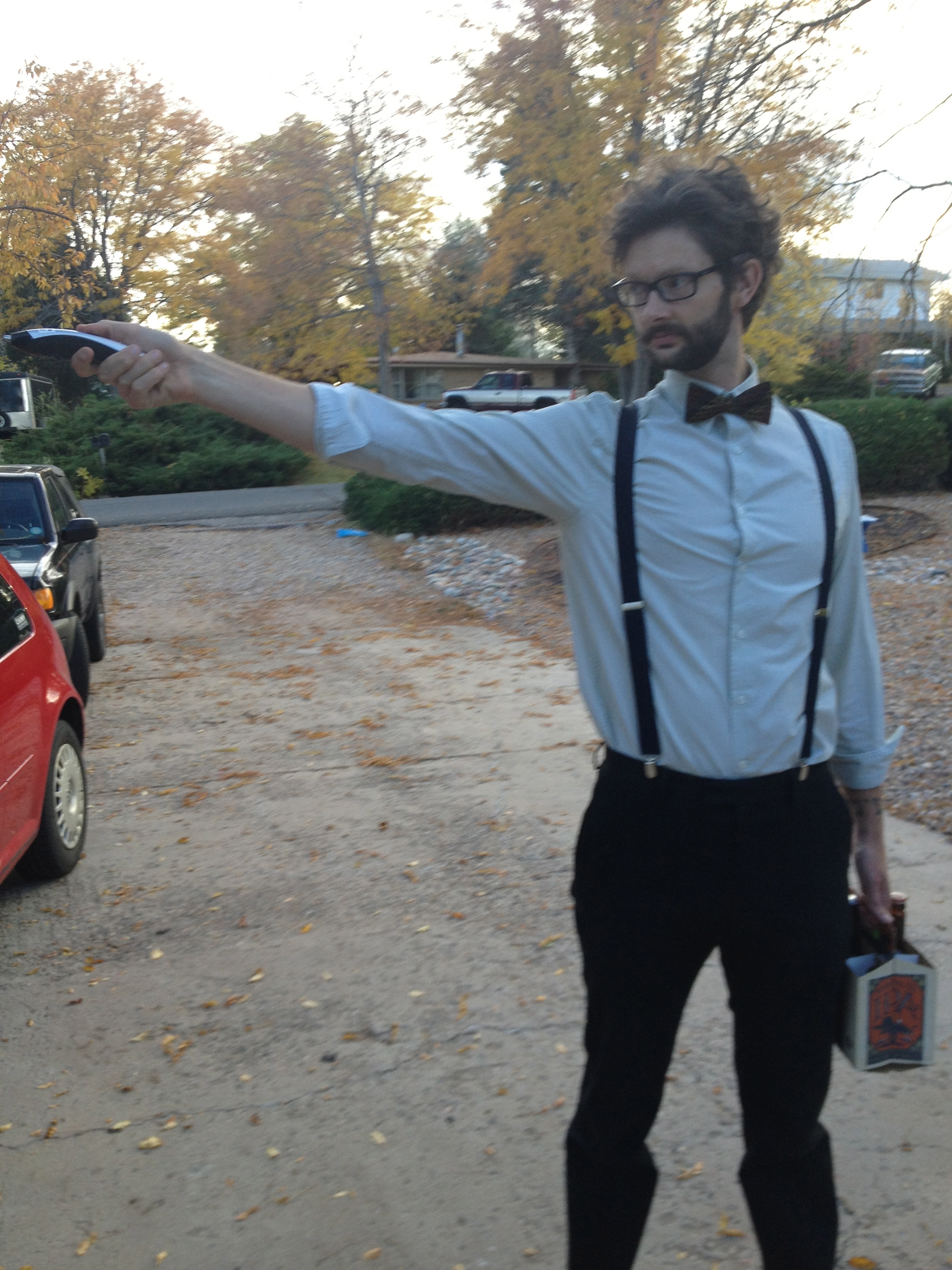 Dr Who & his sonic screwdriver. (nosehair trimmer)