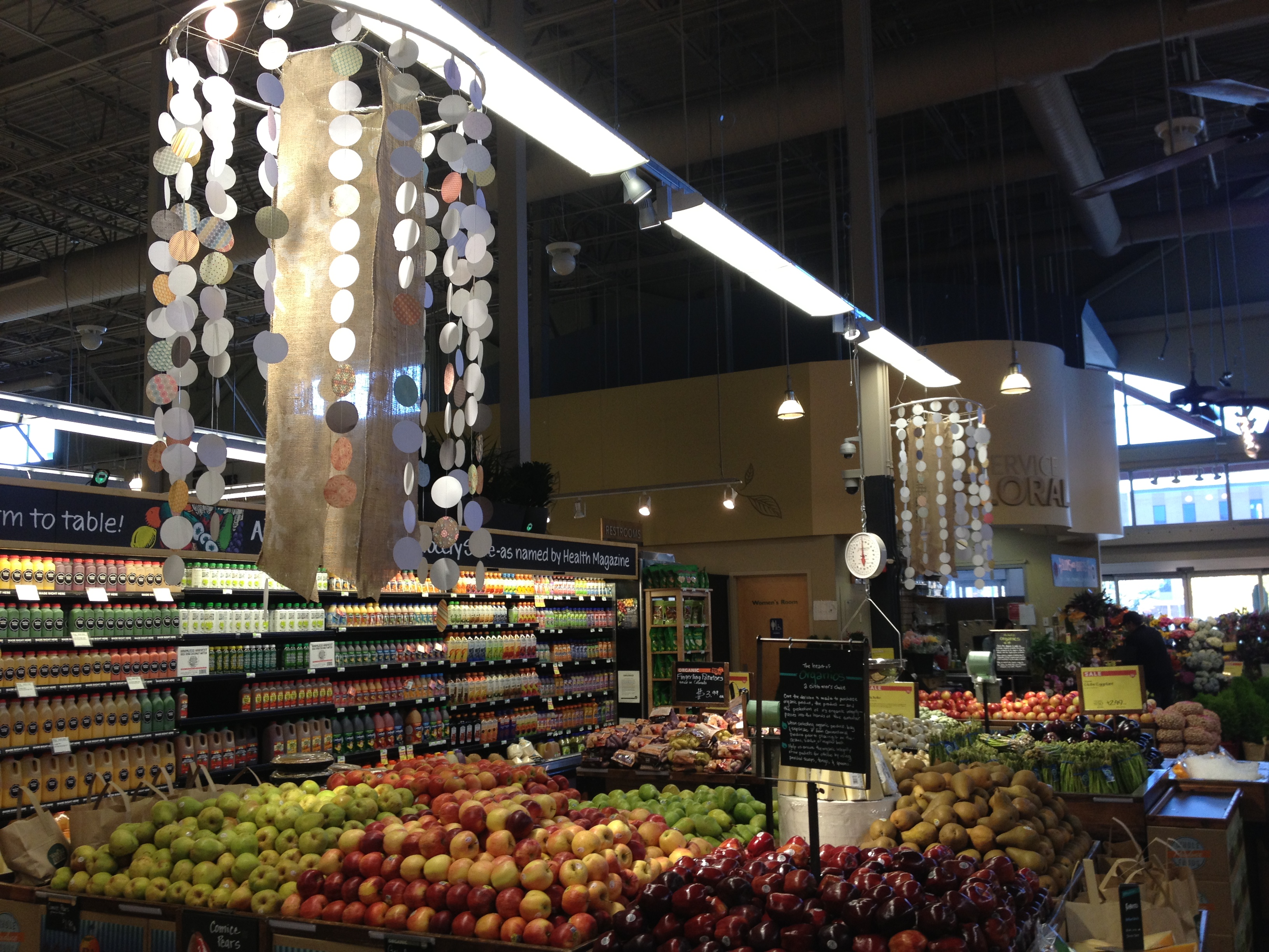 Chandeliers in the Produce dep't