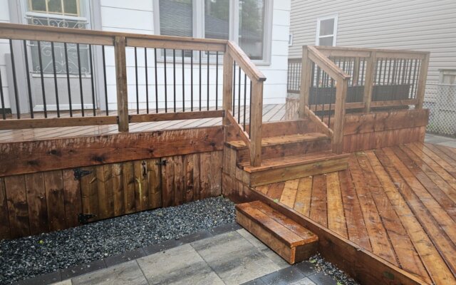 Custom wooden deck backyard