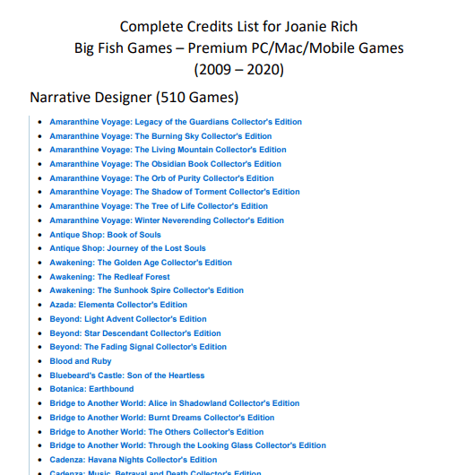 Complete Credits List for Joanie Rich