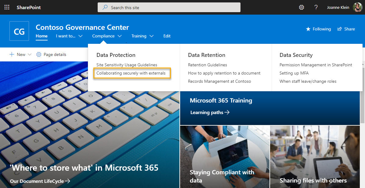 Custom Help link: External Sharing in Microsoft 365 – Joanne C Klein