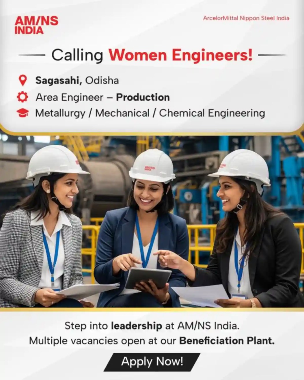 AM/NS India Recruitment 2025 – Women Engineers | Area Engineer – Production Jobs in Odisha