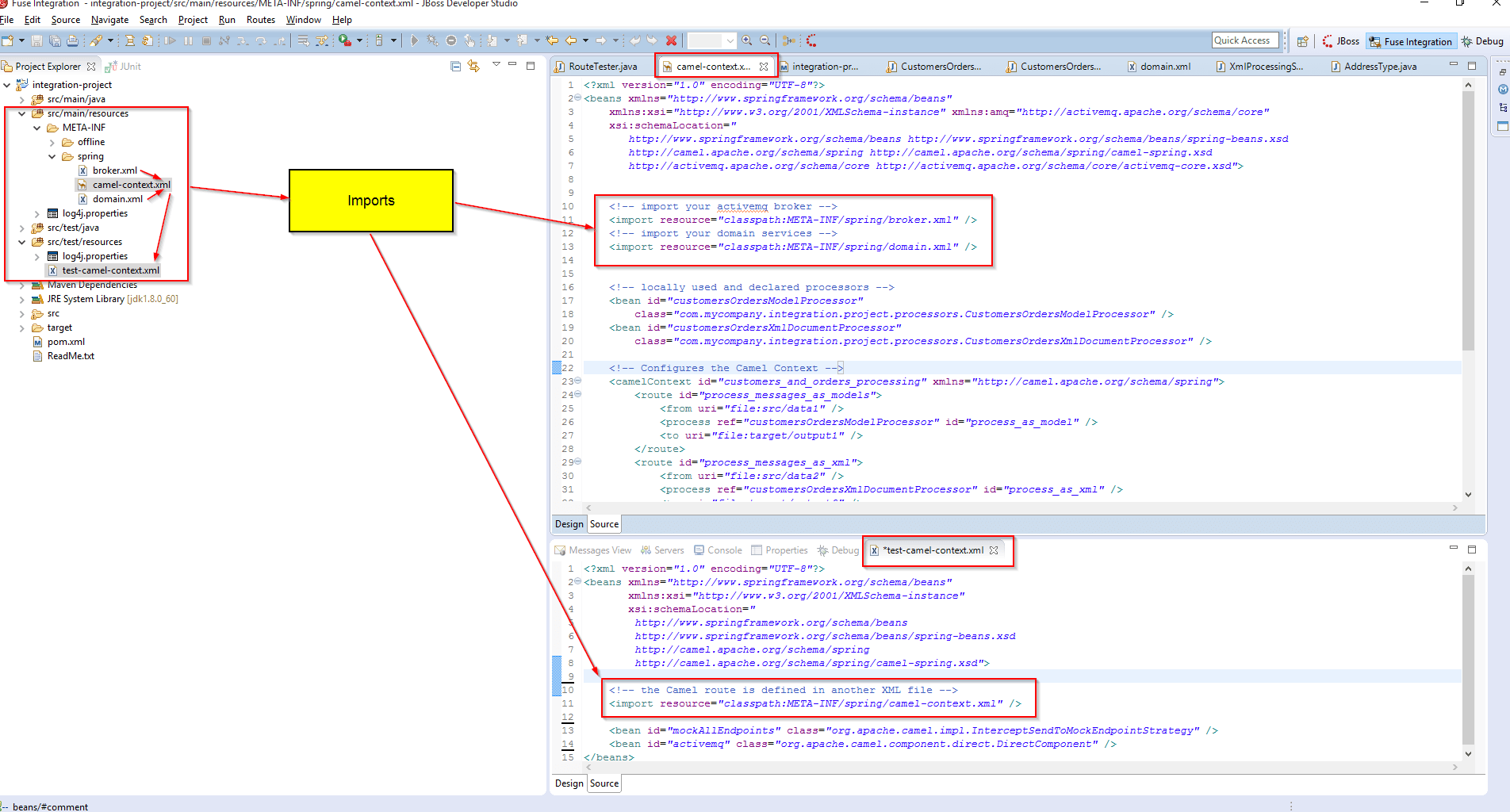 Spring context files composed as bounded contexts