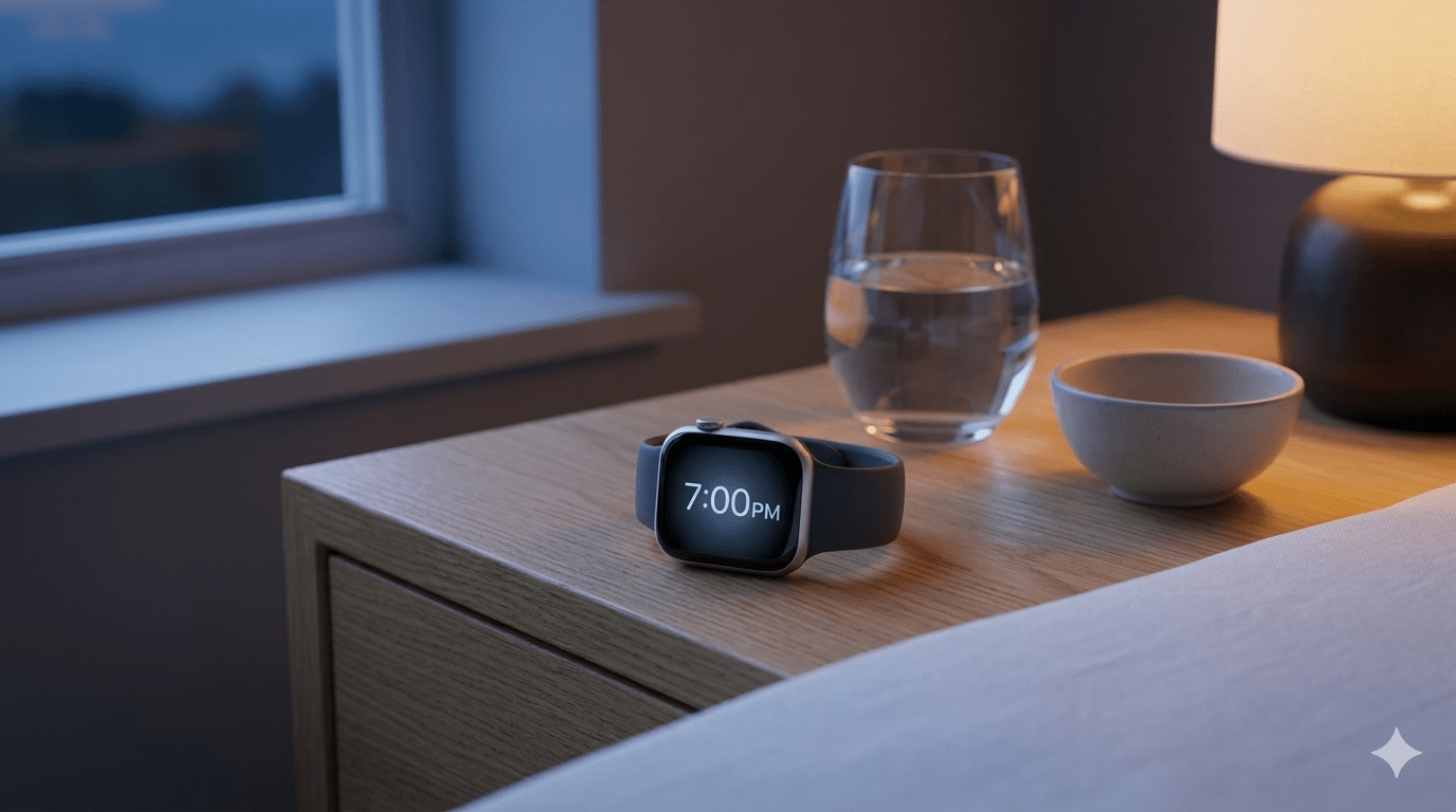 Intermittent fasting schedule for seniors in Calgary showing the 7:00 PM cutoff on an Apple Watch to trigger the migrating motor complex and gut repair.