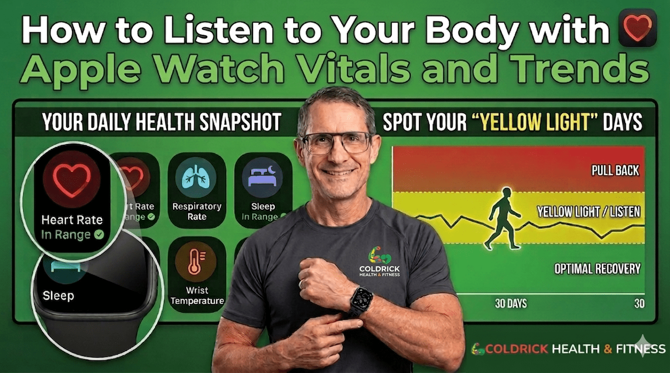 John Coldrick Health & Fitness banner showing a fitness coach with an Apple Watch, Vitals app icons, and a 30-day health trends graph for longevity coaching.John Coldrick Health & Fitness banner showing a fitness coach with an Apple Watch, Vitals app icons, and a 30-day health trends graph for longevity coaching.
