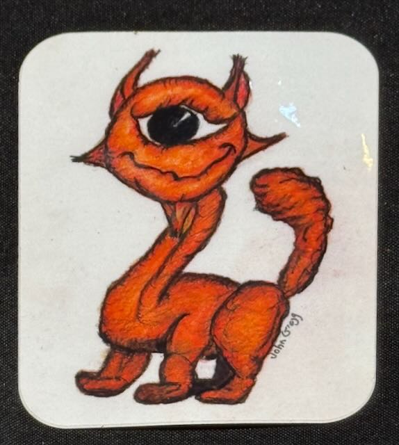 Orange Cycat is a new colored pencil drawing and is part of my 'Cycat Colored Pencil Drawing Series'. This Orange Cycat is a cat like monster with a quirky, fun loving expression. CYC027Sticker #johngreggstudios #coloredpencil #art #cycat #drawing #sticker