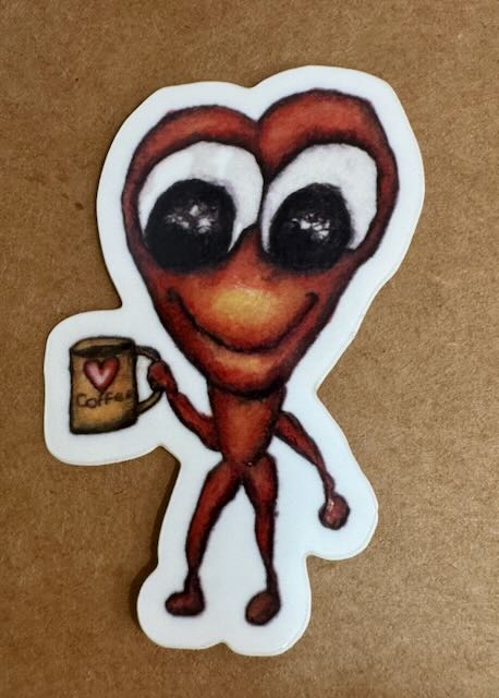 Red Coffee Bean with Coffee Cup Sticker The Coffee Bean's quirky expression of having the cup of coffee. This is part of my 'Thinking of You' Series CB039Sticker #johngreggstudios #coffeebean #sticker