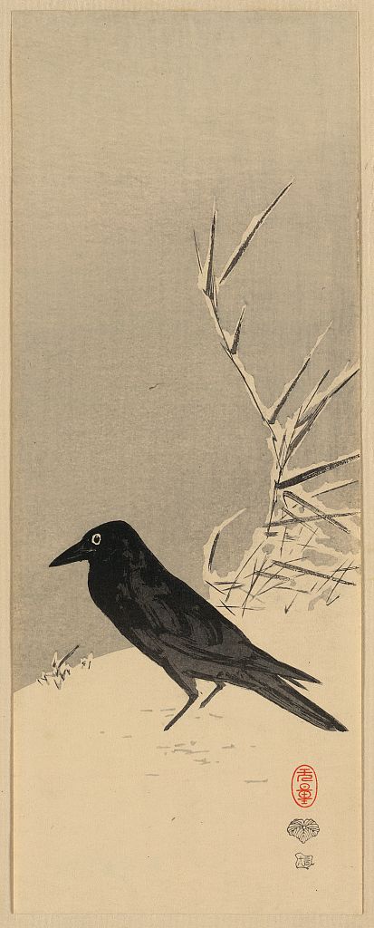 Woodcut of a "Crow on eclectic feet"