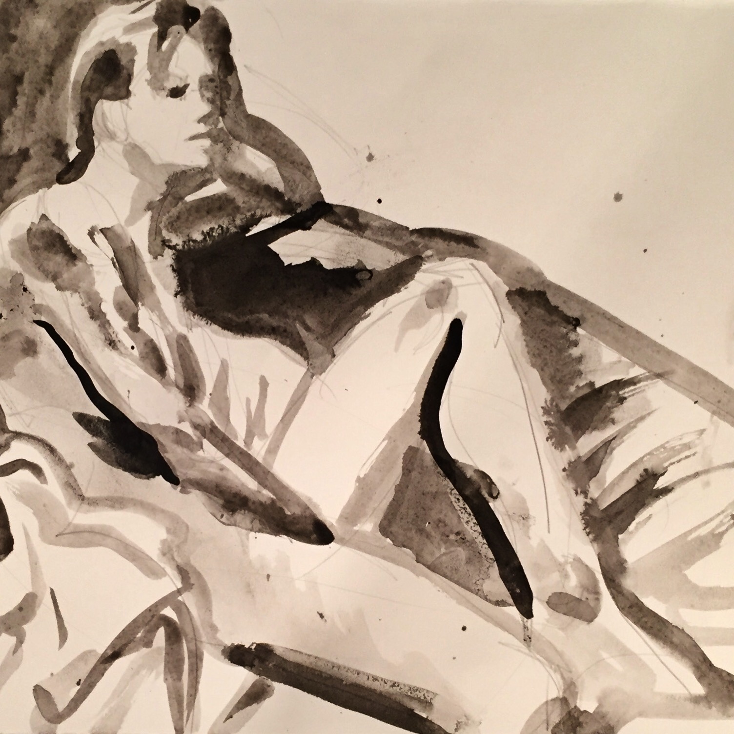Seated Figure, Brush & ink 18x24"2016