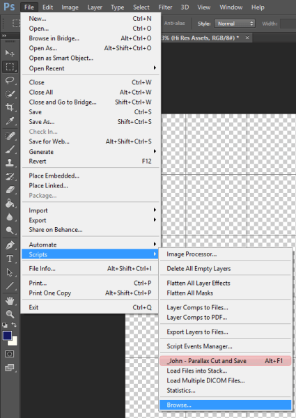 The JavasSript based Photoshop Script (.jsx) executed from menu or keyboard shortcut.