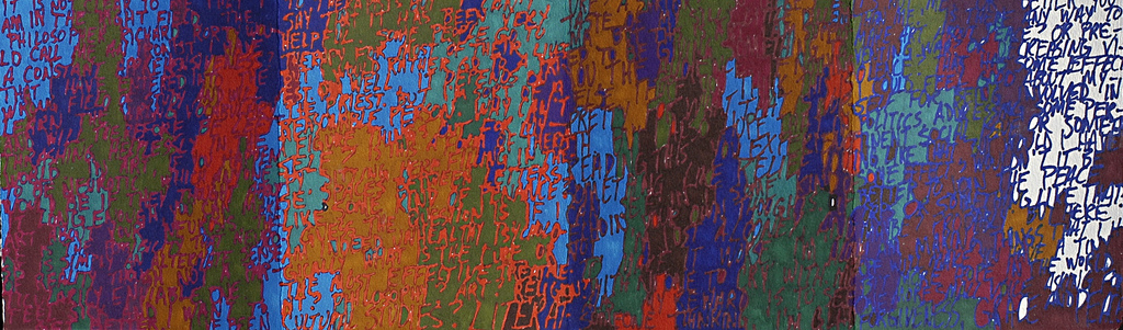 another crack at clarification, sharpies on paper, 4 x 16, 2005