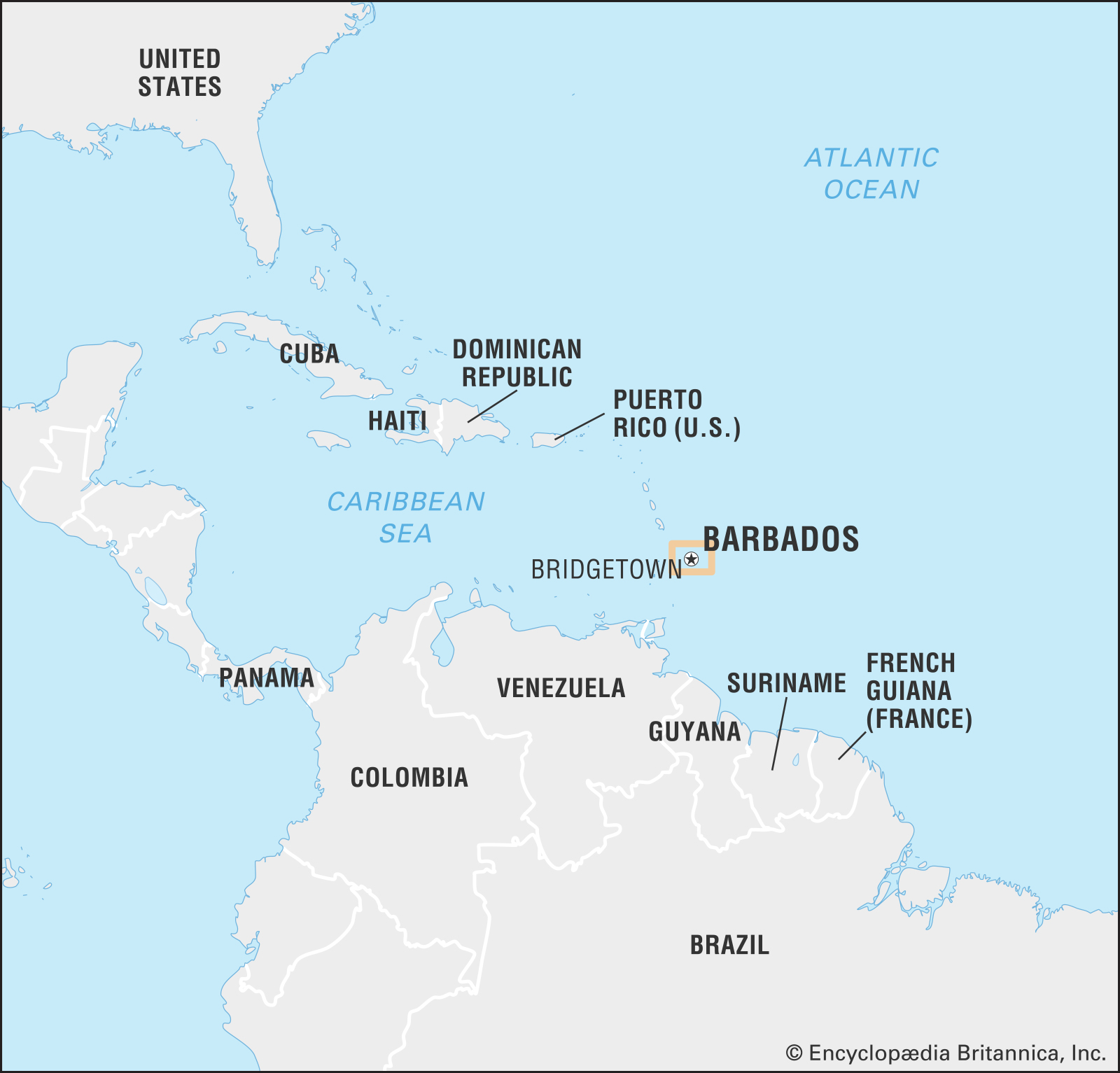 Barbados Location From Usa World Data Locator Map Barbados 