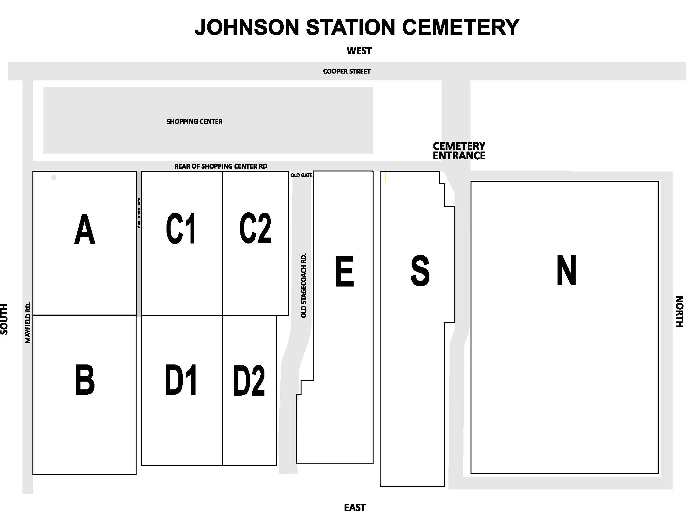 Map of All Sections of Johnson Station Cemetery