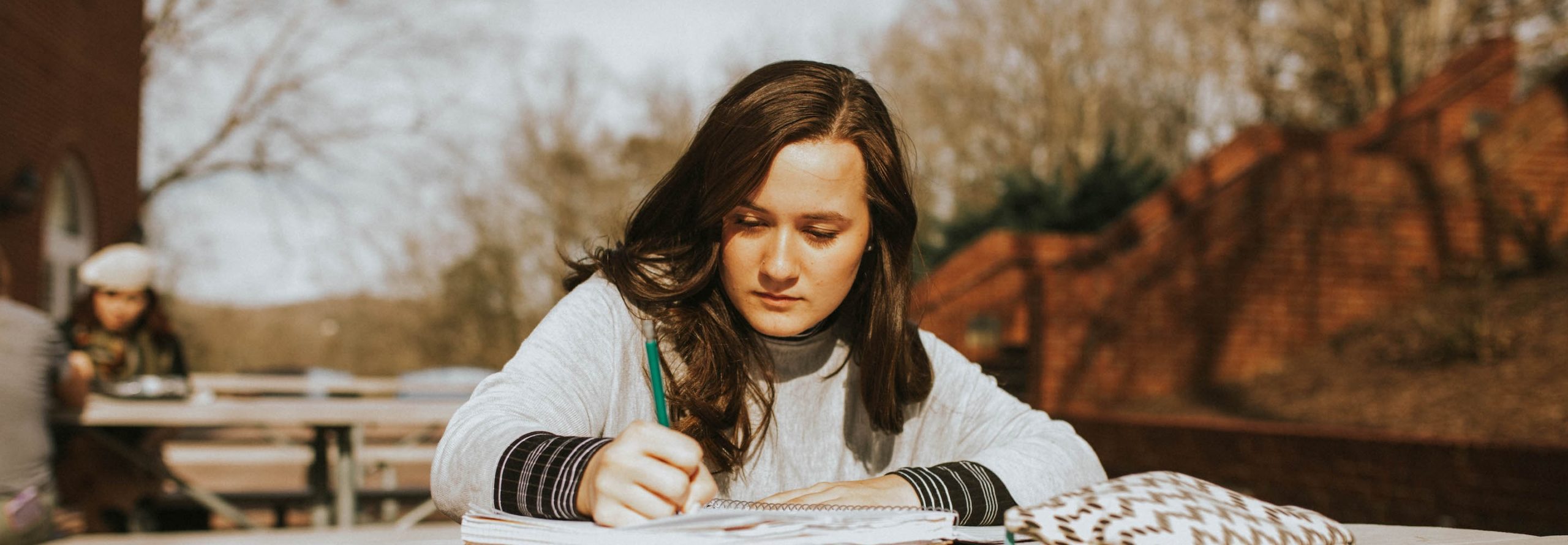 student studying outside