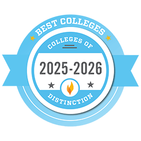 Graphic Badge detailing Best Colleges-2025-2026 Colleges of Distinction